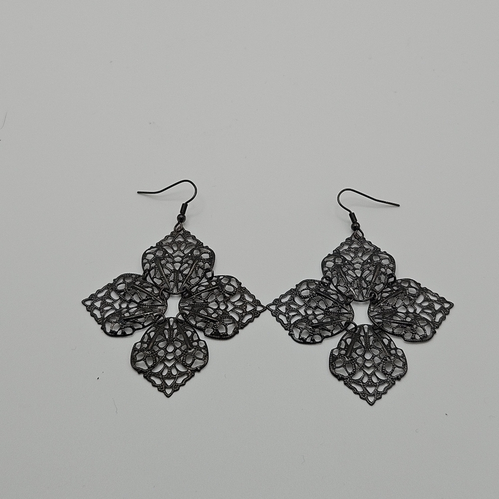 large gunmetal leafy filigree dangle earrings
